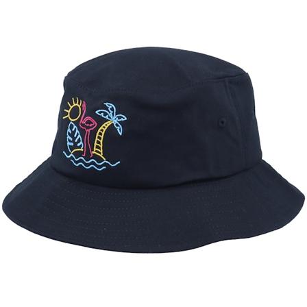 Iconic - Neon Summer Beach Flamingo Black Bucket Bucket Black Hat - @ Hatstore