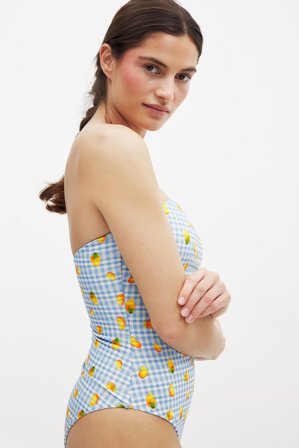 Handpicked x NA-KD Maillot 1 pièce bandeau en seersucker à imprimé - Maillots de bain 1 pièce - CheckeRouge - XL (EU 46)
