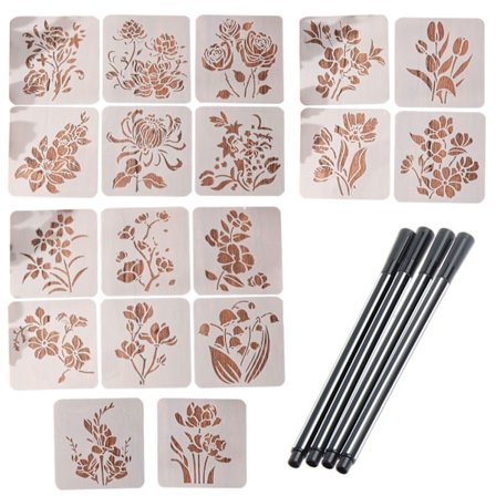 18 stk. genanvendelige skabeloner, naturblomsterskabeloner til stofmaling, tegningsskabeloner med blomsterblade til træ, lærred, DIY-kunstkort, 