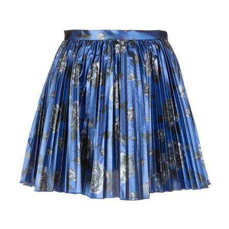 RED Valentino Pleated Nederdel in rose print lamé canvas Blå, Dame