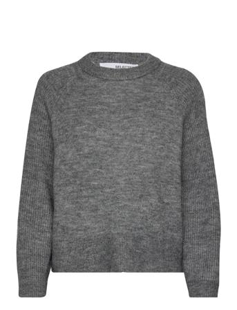 Slfrena Ls Knit O-Neck Camp Grey Selected Femme