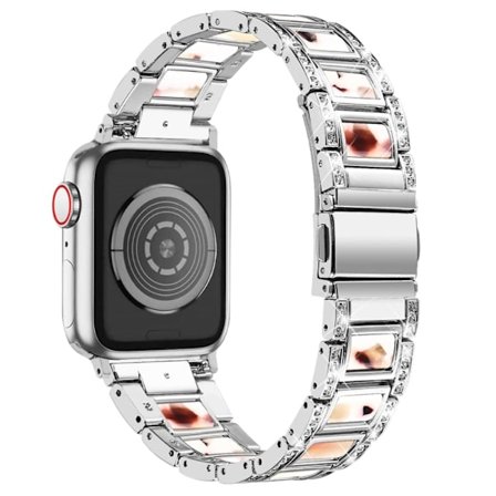 Apple Watch (41mm) klockarmband i rostfritt stål med strassdekor - Silver / Nougat Mönster