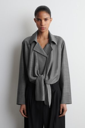 COS Women's Tie Front Wool Ramie Shirt in Grey