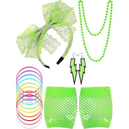80-tals spets pannband, örhängen, nätstrumpor, halsband & armband för 80-talsfest - niubi