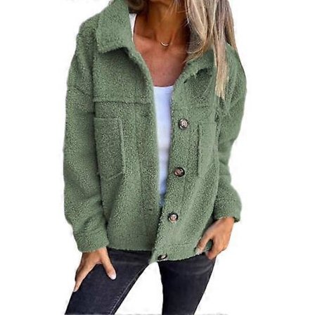 Vinterjakke for kvinner med doble lommer, tykk fleece, knappelukking, cardigan, lange ermer