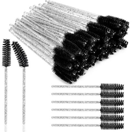 50 stycken kristallögonfransborstar, mascaraapplikator, ögonfransborste, mascara-sminkverktyg (svart)