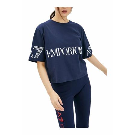 Emporio Armani EA7 Short t -shirt with big logo blå, Dam, Dam, Storlek: M