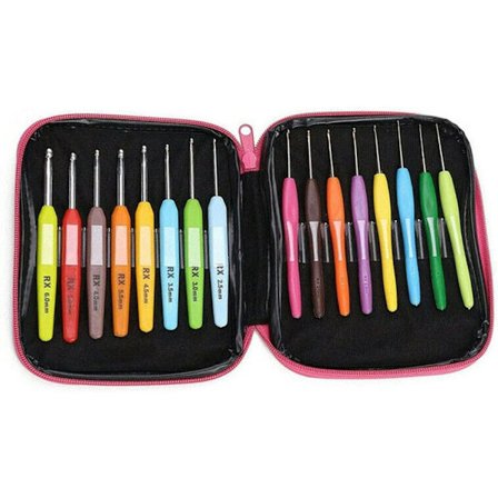 16 Aluminium Garn Stickning Nålar Set Stora Flerfärgade för Virkning Present till Nybörjare Kvinnor