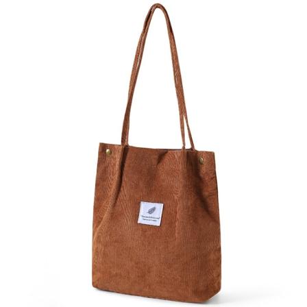 Kordfløyel Tote Bag for kvinner jenter Stor gjenbrukbar bæreveske med innerlomme -Brun