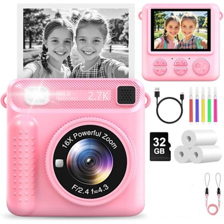 Instant kamera til børn – bærbar børnekamera med HD-skærm, enkelt kamera til børn med øjeblikkelig udskrivning