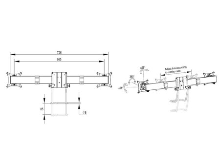 Multibrackets M VESA 75 100 Duo Crossbar with handle monteringskomponent - for 2 LCD-skjermer - svart