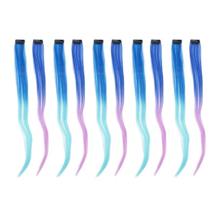 10 stk fargerike hårextensions blå gradient lys lilla lang rett highlights hårstykke
