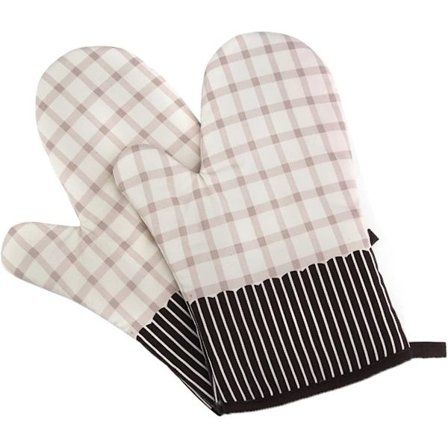 2 stk. grytekluter i polyester-bomull for grill, bakeri, mikrobølgeovn, anti-varme kjøkkenvotter - Beige Check -