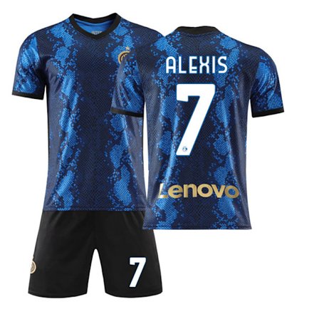 Inter Milan Hjemmedrakt 21-22 Nr. 10 Lautaro Nr. 7 Sanchez Nr. 9 Dzeko Fotballdrakt med Sokker