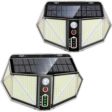 Sæt med 2 udendørs solcelle LED-lamper med menneskelig induktionsbevægelsessensor til have garage vandtæt lithiumbatteri