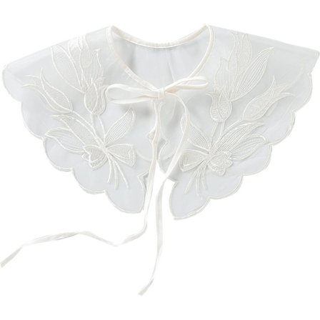 Flerlags Blonde Shawl Falsk Krave, Aftagelig Mini Cape Halv Skjorte Bluse Falsk Krave til Kvinder Piger Hvid Mesh Blonde Blomst