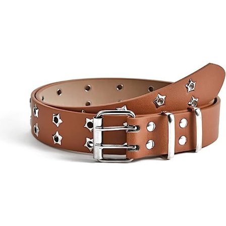 Punk Hollow Star PU Læder Bælte Fashion Fem Takket Stjerne Dobbelt Række Meta