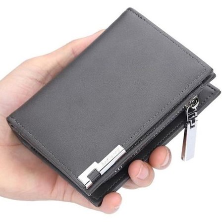 (Svart) Herre Lommebok i Lær - Oppbevaring for Mynter, Kredittkort, Sedler - Svart