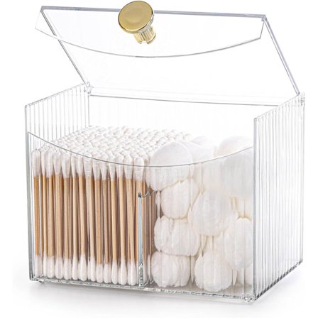 1 stk. 2-rums Qtip-holder Rektangulær Bomuldskugle og Vatpind Holder Organizer med Låg Klar Badeværelsesorganiseringskrukke til Badeværelseskommode