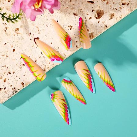 24 Rainbow Långa Spetsiga Naglar Mjuk Cool Hot Girls Skägg Bärbar