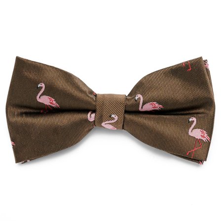 Brown Pre-Tied Bow Tie with Pink Flamingos for Men - Pre-tied bow ties