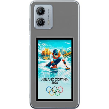 Kompatibel Mobilcover til Motorola Moto G53 Ishockeyillustration med spillere i bevægelse på isen, Milano Cortina 2026, Milano-landemærker og olympisk