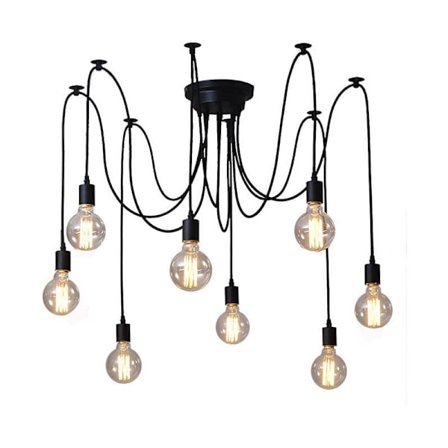 Justerbar industriell retro pendellampa 8-armad multi-ljus taklampa hängande sovrum restaurang bar café spindellampa (utan glödlampa)