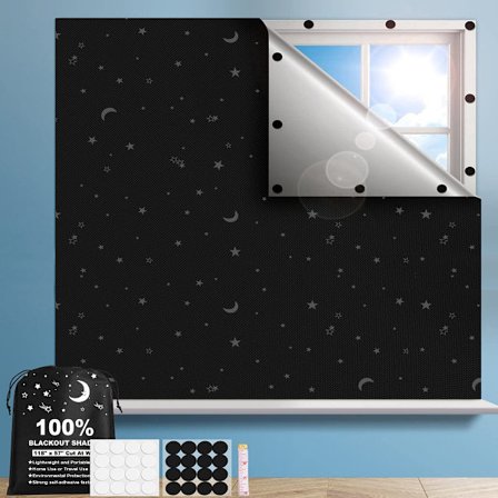 Bærbare mørklægningsgardiner 200*145cm (sort+stjerne) rejse vindue b