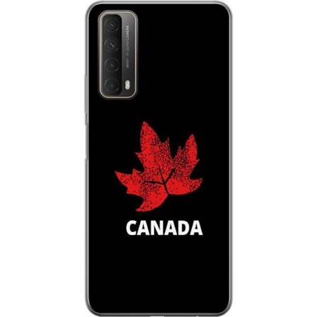 Yhteensopiva Puhelinkuori Huawei Huawei P smart 2021 Graafinen vaahteralogo punaisella mustaa taustaa vasten, jossa on selkeä Kanada-viittaus ja mini