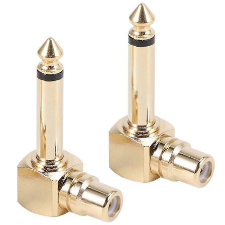 2-PAK RCA Hun Jack til 1/4 tomme Mono Han Stik Vinkelret Audio Adapter,
