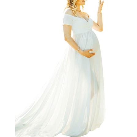 Merceriserad Bomull Chiffong Klänning Med Fladdrande Ärmar För Gravida