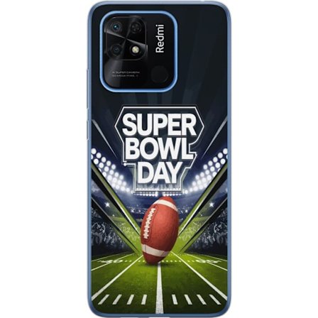 Yhteensopiva Puhelinkuori Xiaomi Redmi 10C Super Bowl Day juliste, jossa amerikkalainen jalkapallo valaistuksella varustetulla areenalla dramaattisess