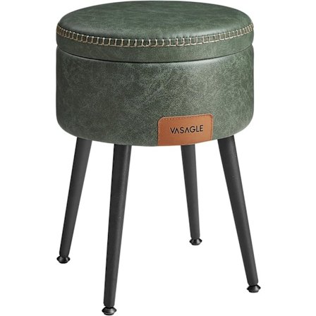 VASAGLE Storage Ottoman, Sminkbordspall, PU med sömmar, Forest Green