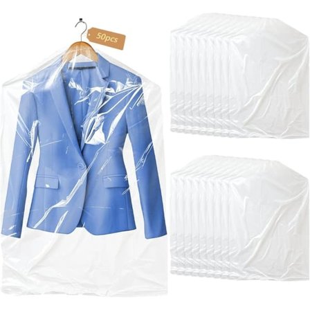50 kpl läpinäkyviä vaatteiden säilytyspusseja 60x90 cm, suoja pölyltä ja kosteudelta, uudelleenkäytettävä muovipussi vaatteille