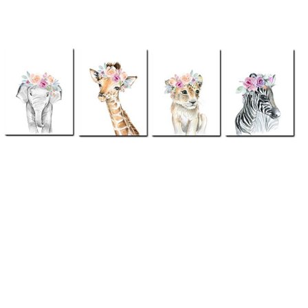 Fire kreative malerier af elefant giraf tegneserie dyr børn