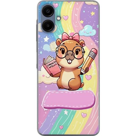 Yhteensopiva Puhelinkuori Samsung Galaxy A06 Suloinen kawaii-hahmo pienestä jyrsijästä, jolla on lasit, kirja ja kynä, pastellivärit ja sateenkaari-ta