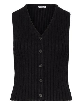 Weekday Rib-Knitted V-Neck Vest - Black - XS