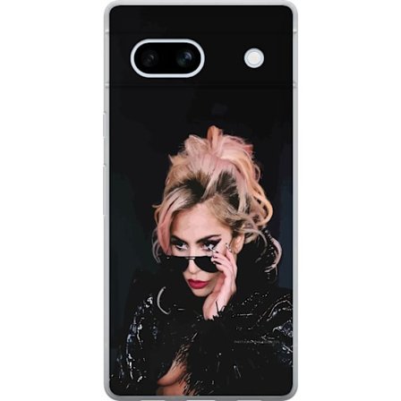Kompatibelt Mobildeksel til Google Pixel 7a Lady Gaga portrett med solbriller og dramatisk sminke i mørk glamorøs stil