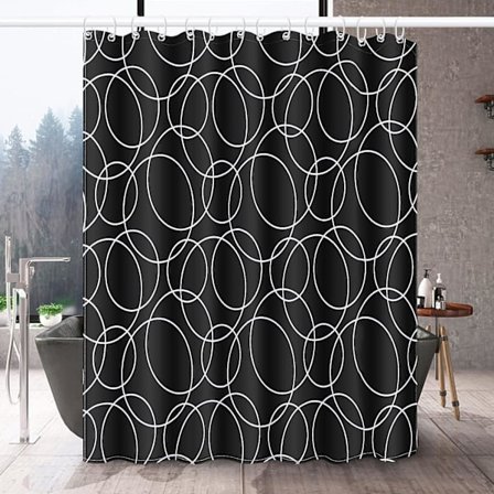 Dusjforheng 180 x 180 cm 100% polyester med 12 ringer, antimugg og antibakteriell svart gardin for baderom, maskinvaskbar, enkel å rengjøre