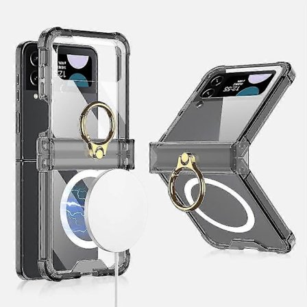 Magnetic Magsafe Case Compatible with Samsung Galaxy Z Flip 4, Clear Tpu Full Coverage Case with Ring Holder & Hinge Protection