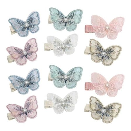 12 stk Broderte Sommerfugl Hårspenner - Søte Fargerike Hårklemmer med Falske Perler, Bryllup & Festtilbehør (Tilfeldig farge)_TF_TF