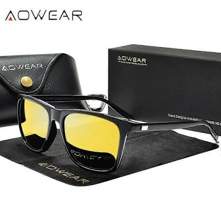 AOWEAR HD Mörkerseende Glasögon Män Aluminium Gula Linser Solglasögon Män Polariserade Säkerhetsglasögon för Nattkörning Oculos Gafas De Sol Svart 