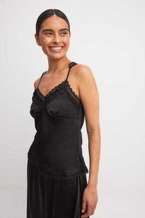 NA-KD Lace Strap Detail Singlet - Débardeurs - Noir - EU 36