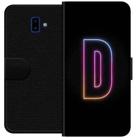 Kompatibel Tegnebogsetui til Samsung Samsung Galaxy J6+ Minimalistisk neonbogstav D i farveskiftende lys mod sort baggrund i moderne digital design