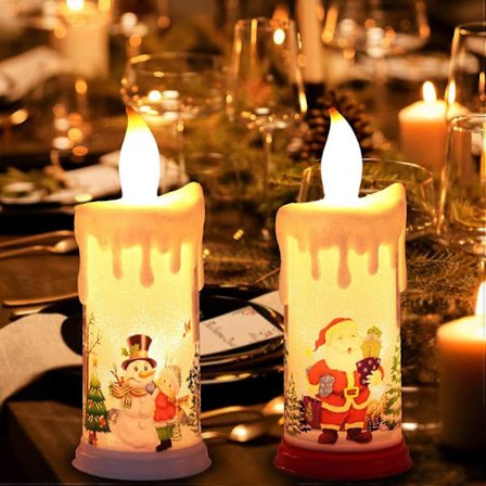 (2-pack) Blinkande LED-ljus Batteridrivet ljus Varmt ljus Juldekoration med tomte Snögubbe
