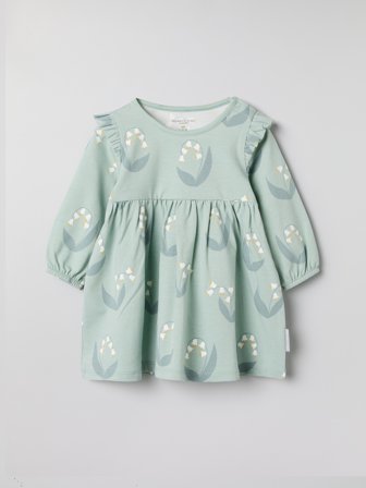Polarn O. Pyret - Dress with lily of the valley print and ruffles - 62 - Childrenswear - green