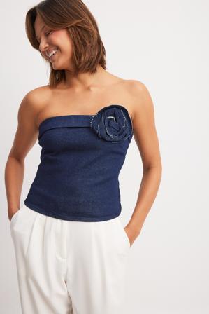 NA-KD Bandeau-topp i denim - Tubtoppar - Blå - EU 34