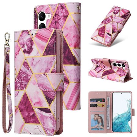 Wallet Case for Samsung Galaxy S24 Ulta, Prremium PU Leather Magnetic Closure Geometric Marble Pattern Handbag Zipper Pocket Case