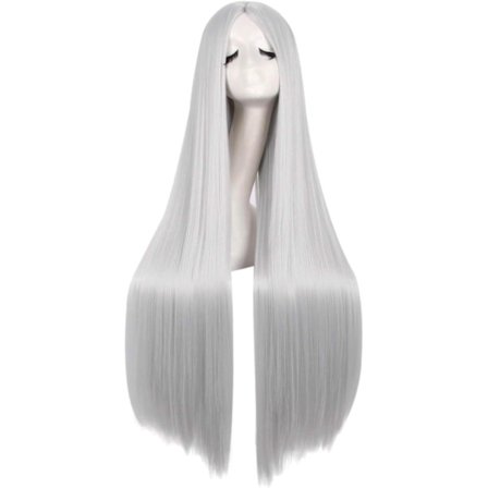 32 tommer 80 cm lang lyserød cosplay parykker til kvinder lige syntetisk hår fuld paryk midterskilning til fest - grå