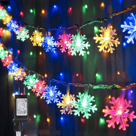 Julgransbelysning, snöstjärneformade ljusslingor 100 LED 33FT ljusslinga